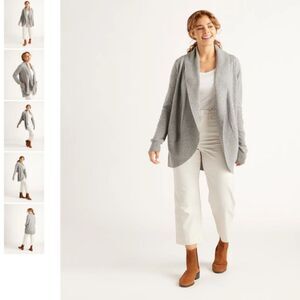 Quince Cashmere Mongolian Open Shawl Soft Cardigan Sweater Grey Small